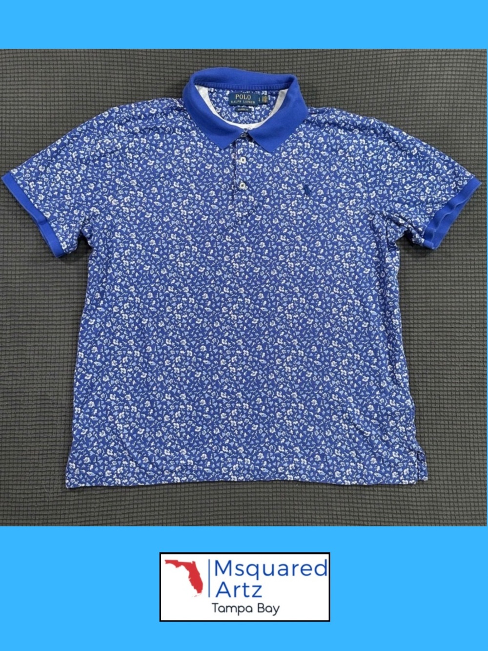 Polo Ralph Lauren Classic Fit Polo Shirt Men's Large Blue Floral Cotton Golf